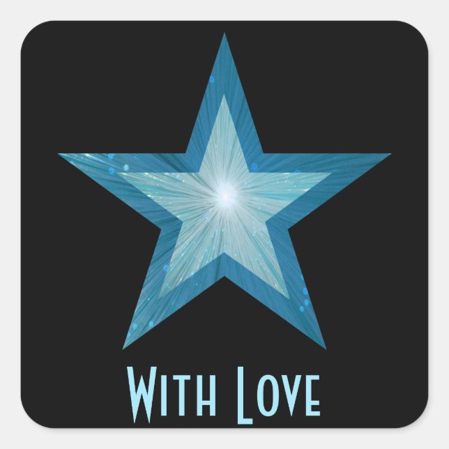 Blue Star 'With Love'' square sticker black (Front)