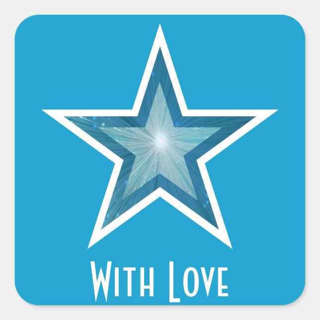 Blue Star 'With Love'' square sticker blue (Front)