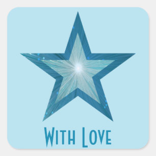 Blue Star 'With Love'' square sticker pale blue