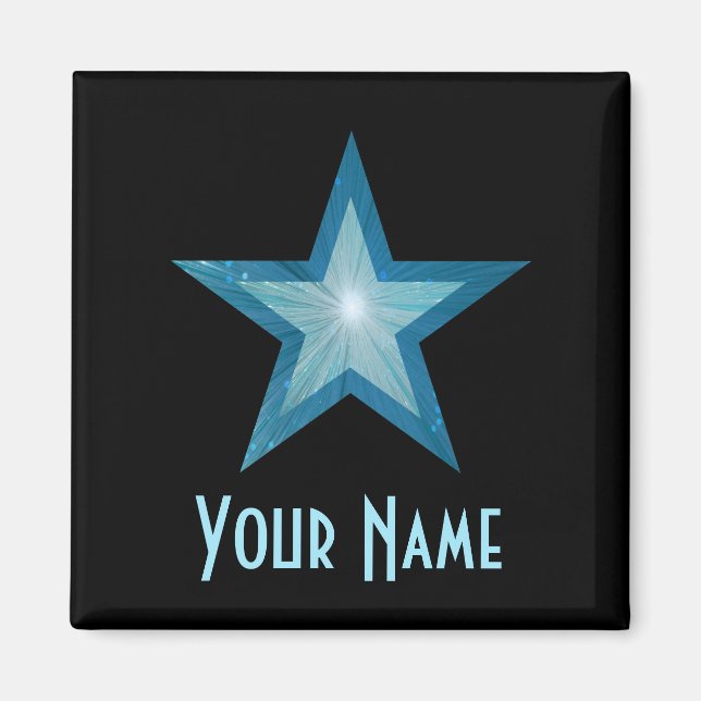 Blue Star 'Your Name' fridge magnet square black (Front)
