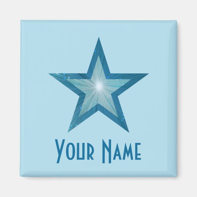 Blue Star 'Your Name' magnet square pale blue (Front)