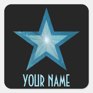 Blue Star 'Your Name'' square sticker black