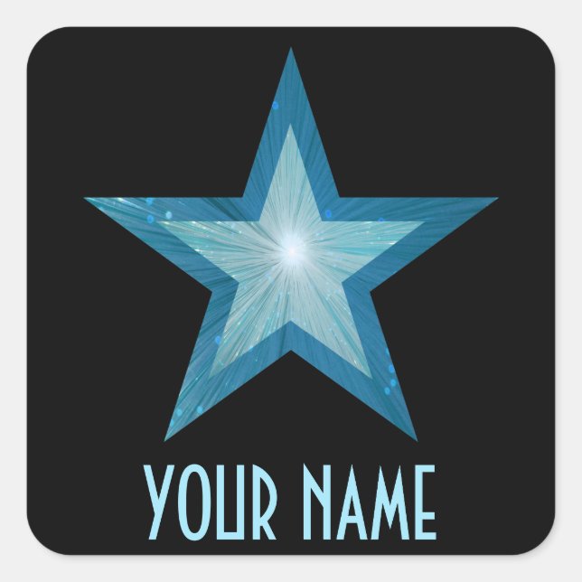 Blue Star 'Your Name'' square sticker black (Front)