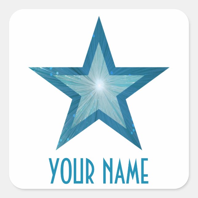 Blue Star 'Your Name'' square sticker white (Front)