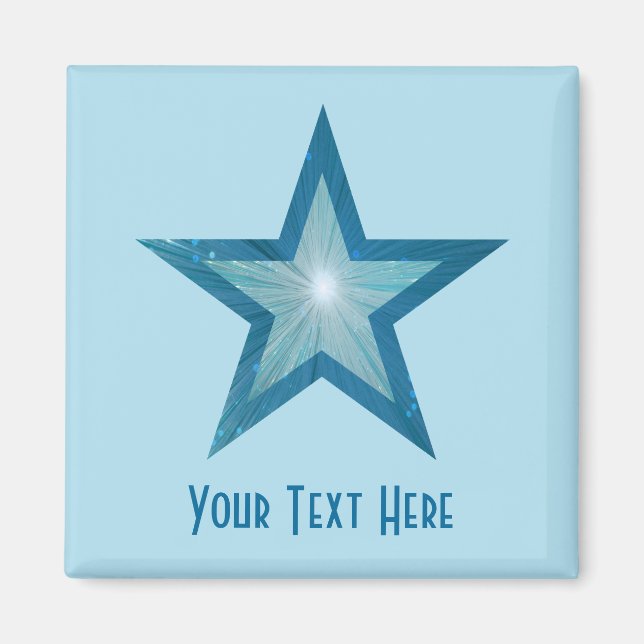 Blue Star 'Your Text' magnet square pale blue (Front)
