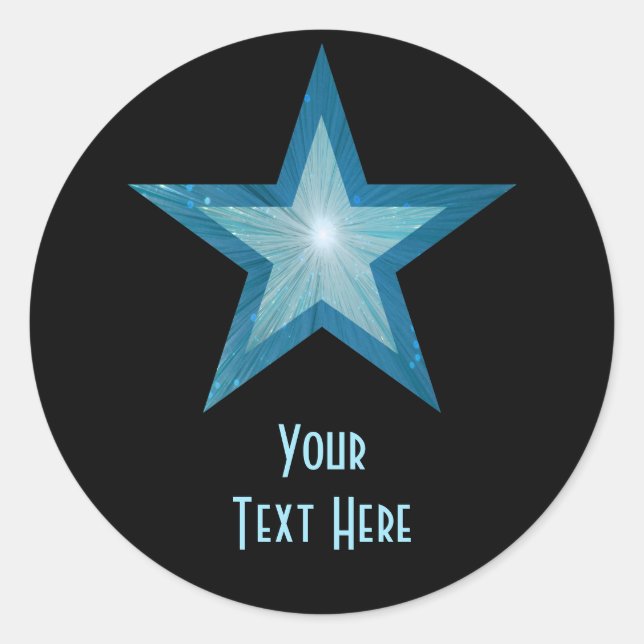 Blue Star 'Your Text' round sticker black (Front)