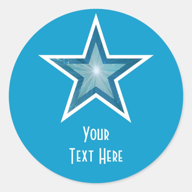 Blue Star 'Your Text' round sticker blue (Front)