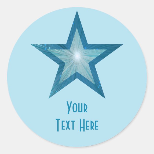 Blue Star 'Your Text' round sticker pale blue (Front)