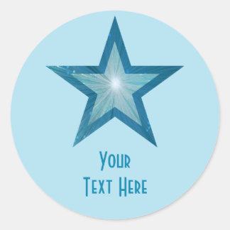 Blue Star 'Your Text' round sticker pale blue