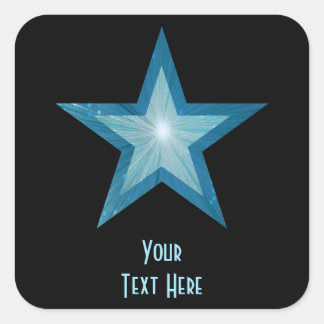 Blue Star 'Your Text' square sticker black