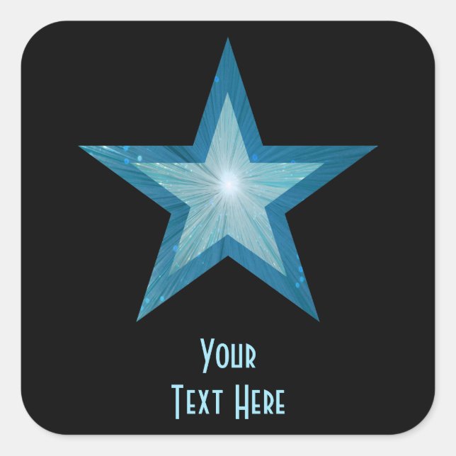 Blue Star 'Your Text' square sticker black (Front)