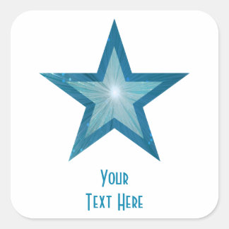 Blue Star 'Your Text' square sticker white