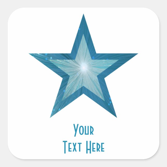 Blue Star 'Your Text' square sticker white (Front)