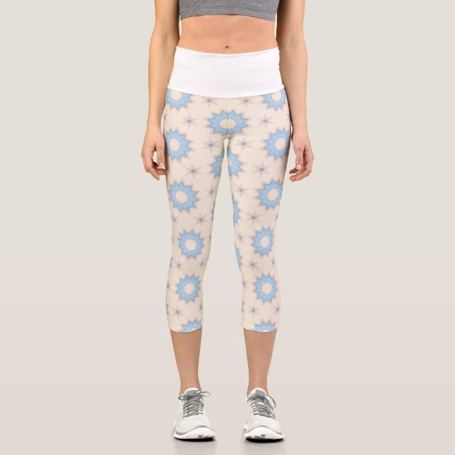 Blue Starburst Geometry Capri Leggings (Front)