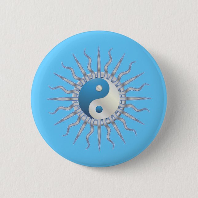 Blue Starburst Yin Yang 6 Cm Round Badge (Front)