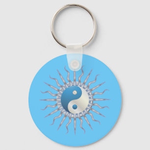 Blue Starburst Yin Yang Key Ring