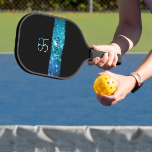 Blue Stardust Brush Stroke, Monogram & Name Pickleball Paddle