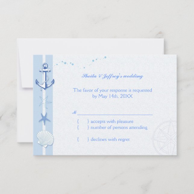 Blue Starfish & Anchor Nautical Wedding RSVP (Front)