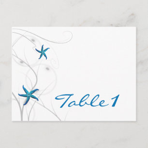 Blue Starfish and Silver Coral Table Number Postcard