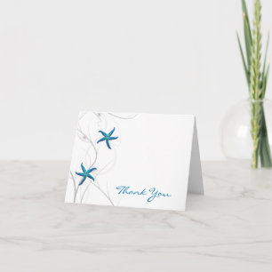 Blue Starfish and Silver Coral Thank You Card