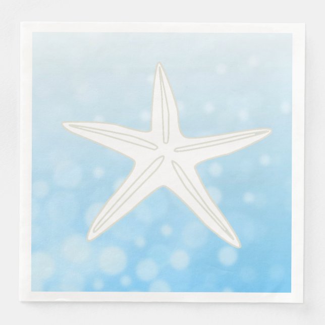 Blue Starfish Beach Themed Wedding Napkins (Front)