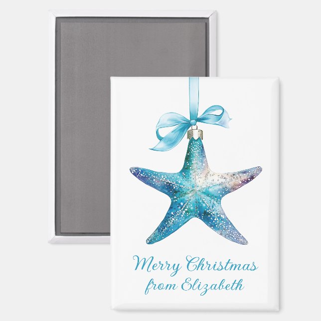 Blue Starfish Christmas Ornament Personalised Magnet (Front/Back)