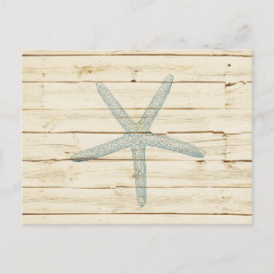 Blue Starfish Faux Cream Wood Beach Postcard