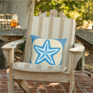 Blue Starfish in a Yellow Circle Cushion