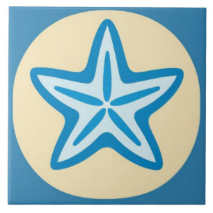 Blue Starfish in Yellow Circle Tile