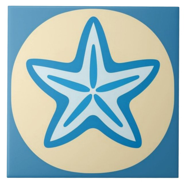 Blue Starfish in Yellow Circle Tile (Front)