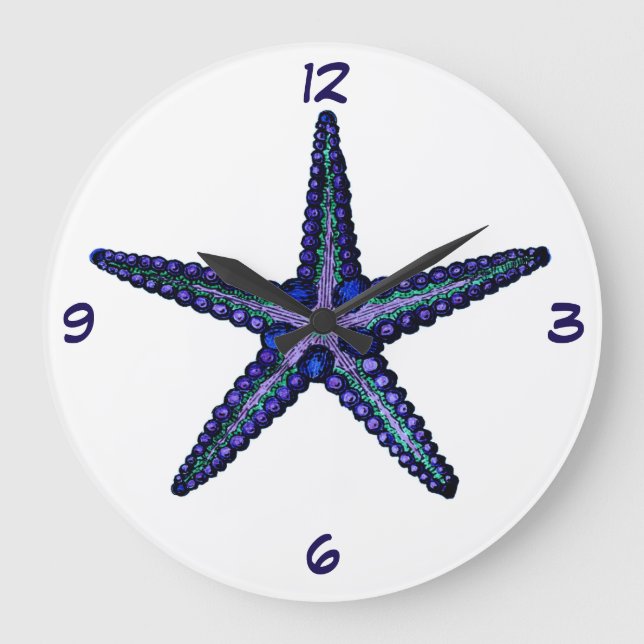 Blue Starfish Large Clock (Front)
