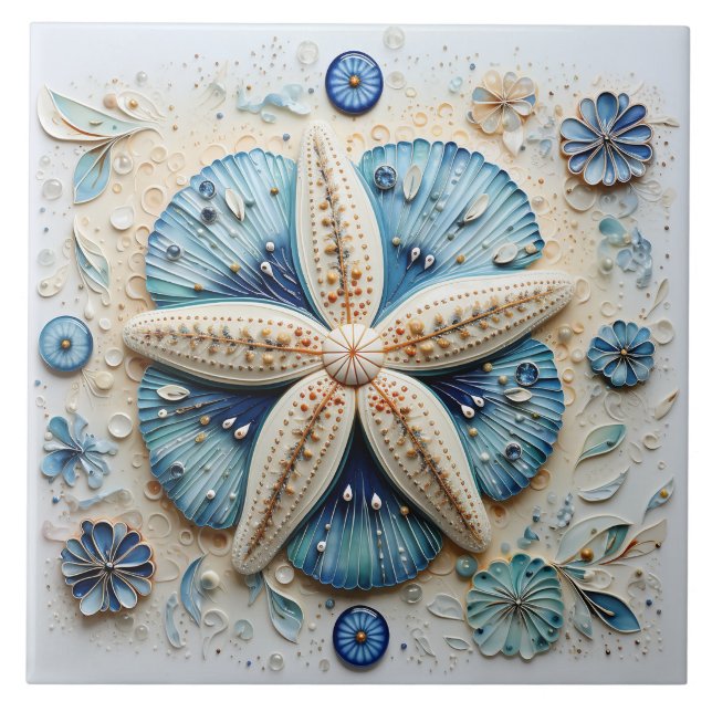 Blue Starfish Mediterranean Beach Theme Tile (Front)