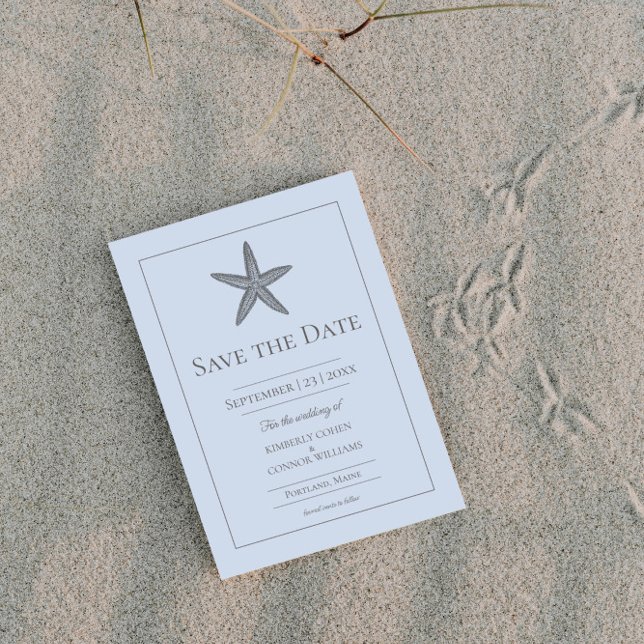 Blue Starfish Monogram Photo Save The Date (Blue Starfish Monogram Photo Save the Date)