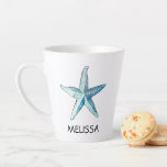 Blue Starfish Nautical Beach Seashell Theme Latte Mug<br><div class="desc">It will taste better from a latte mug with a nautically beach theme - a turquoise blue starfish - on the front and back along with your name, initial or monogram. Delete the name, change the text, fonts, font colour, just click the CUSTOMIZE button. Perfect for birthday gift, mother's day...</div>