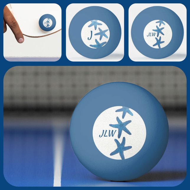Blue Starfish Nautical Personalised Monogram Ping Pong Ball (Creator Uploaded)