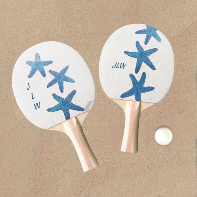 Blue Starfish Nautical Personalised White Ping Pong Paddle (Creator Uploaded)
