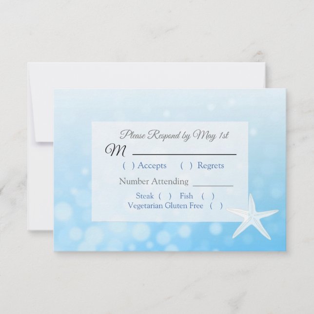 Blue Starfish Oceanic Wedding RSVP card (Front)