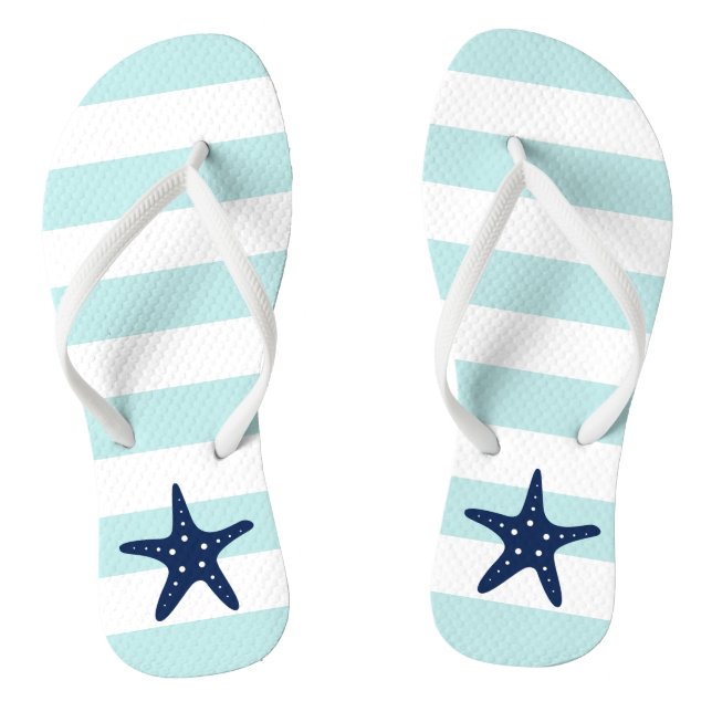 Blue Starfish on Mint Stripes Jandals (Footbed)