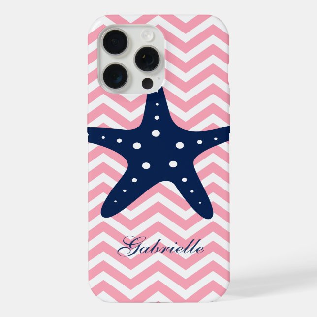 Blue Starfish on Pink Chevrons Pattern iPhone Case (Back)