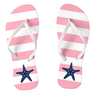 Blue Starfish on Pink Stripes Jandals