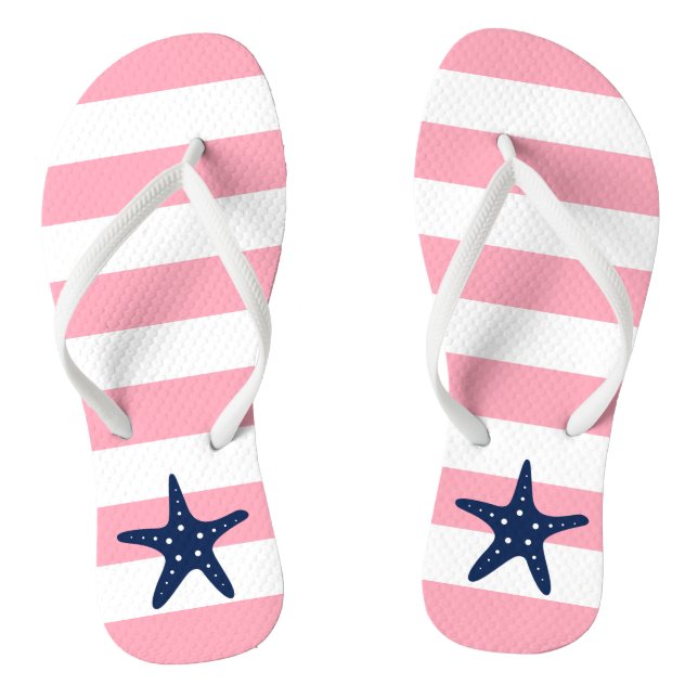 Blue Starfish on Pink Stripes Jandals (Footbed)