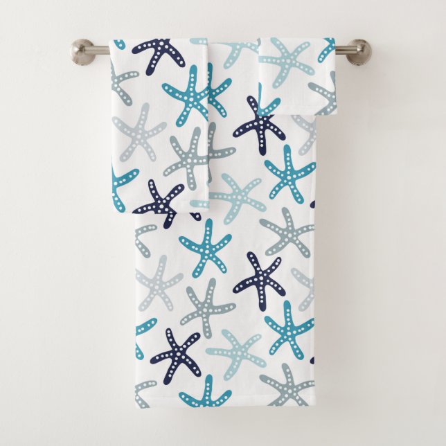 Blue Starfish Pattern Bath Towel Set (Insitu)