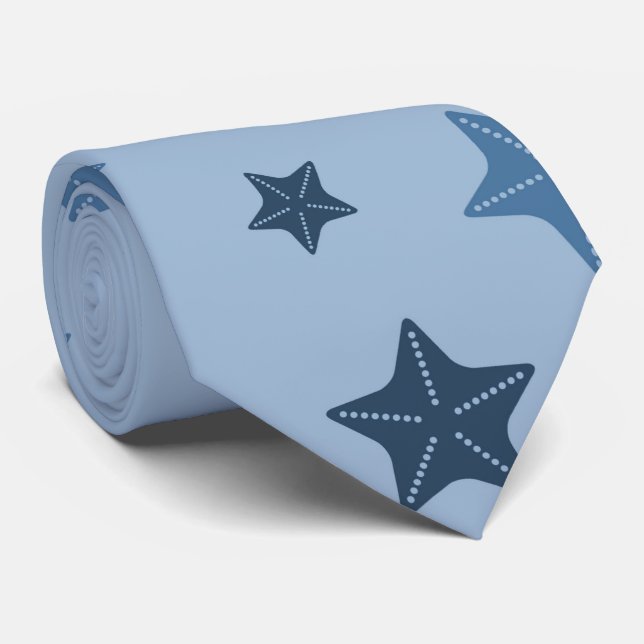 Blue Starfish Pattern Nautical Beach Theme Tie (Rolled)