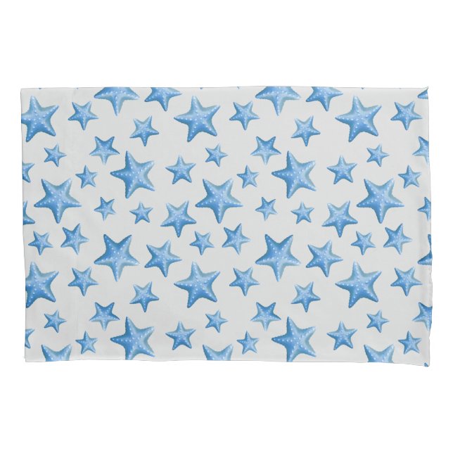 Blue Starfish Summer Beach Nautical Coastal Pillowcase (Front)