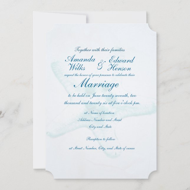 Blue Starfish Watermark Wedding Invitation (Front)