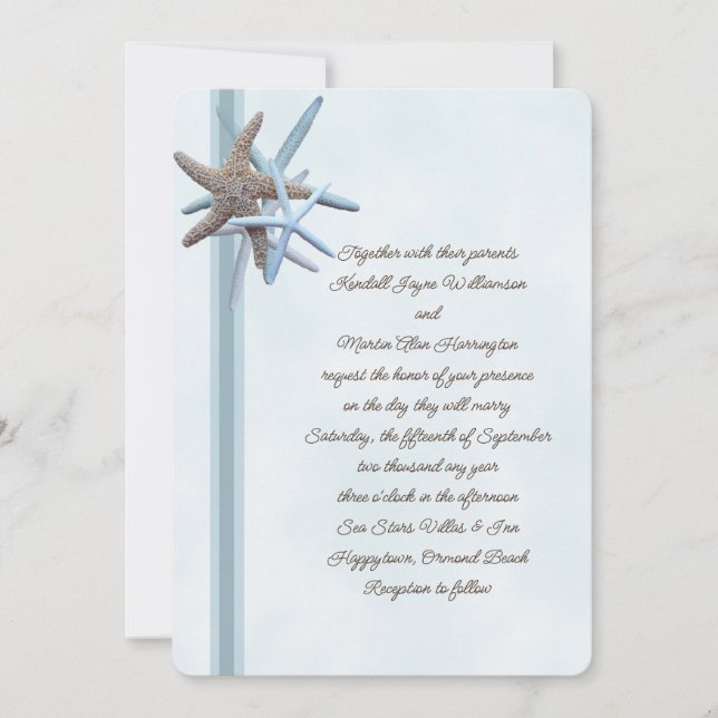 Blue Starfish Wedding Invitations (Front)