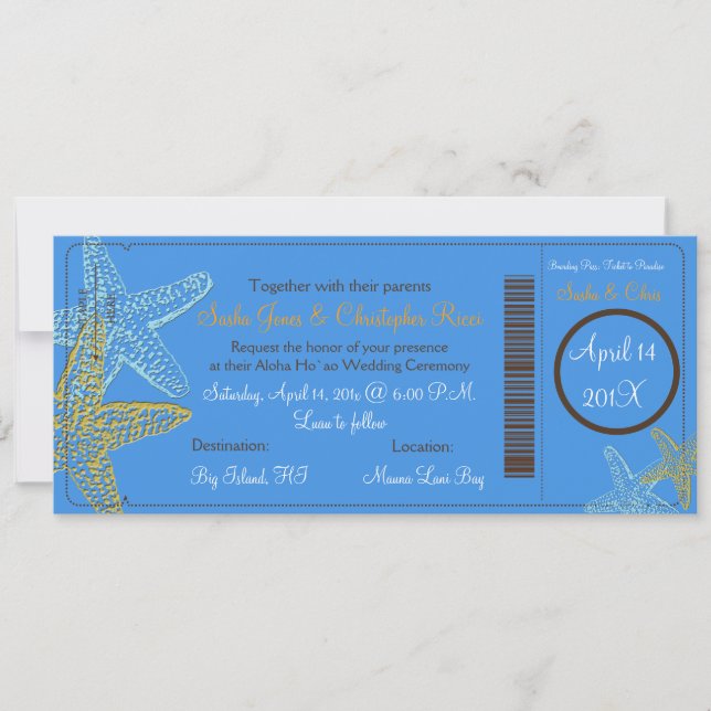 BLUE STARFISH WEDDING INVITATIONS (Front)
