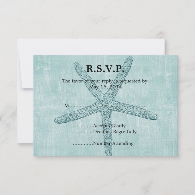 Blue Starfish Wedding RSVP Card (Front)