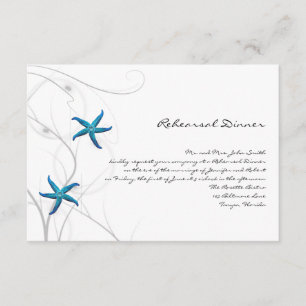 Blue Starfish with Silver Coral Wedding Rehearsal Invitation