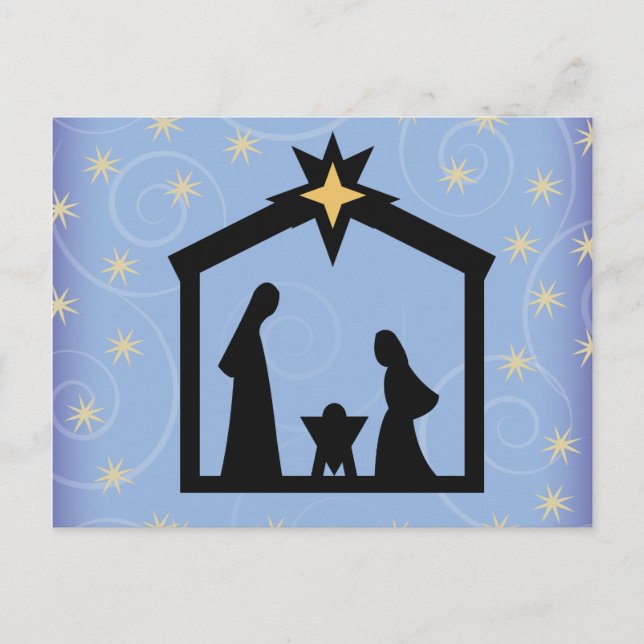 Blue Starry Night Christmas Nativity Postcard (Front)